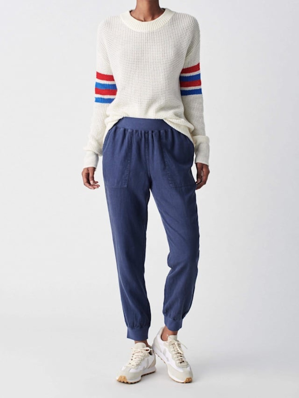 FAHERTY Blue Linen Blend Arlie Day High Rise Jogger Pants Sz M Lounge Beach